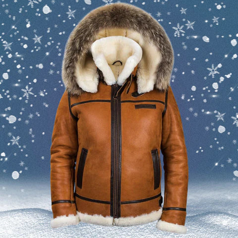 Meti - veste en peau de mouton avec capuche en fourrure