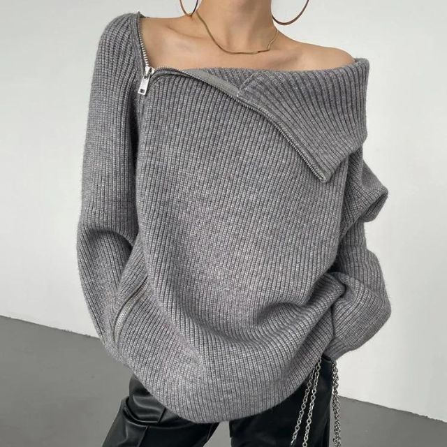 Catyla - Pull en maille côtelée avec ourlet asymétrique