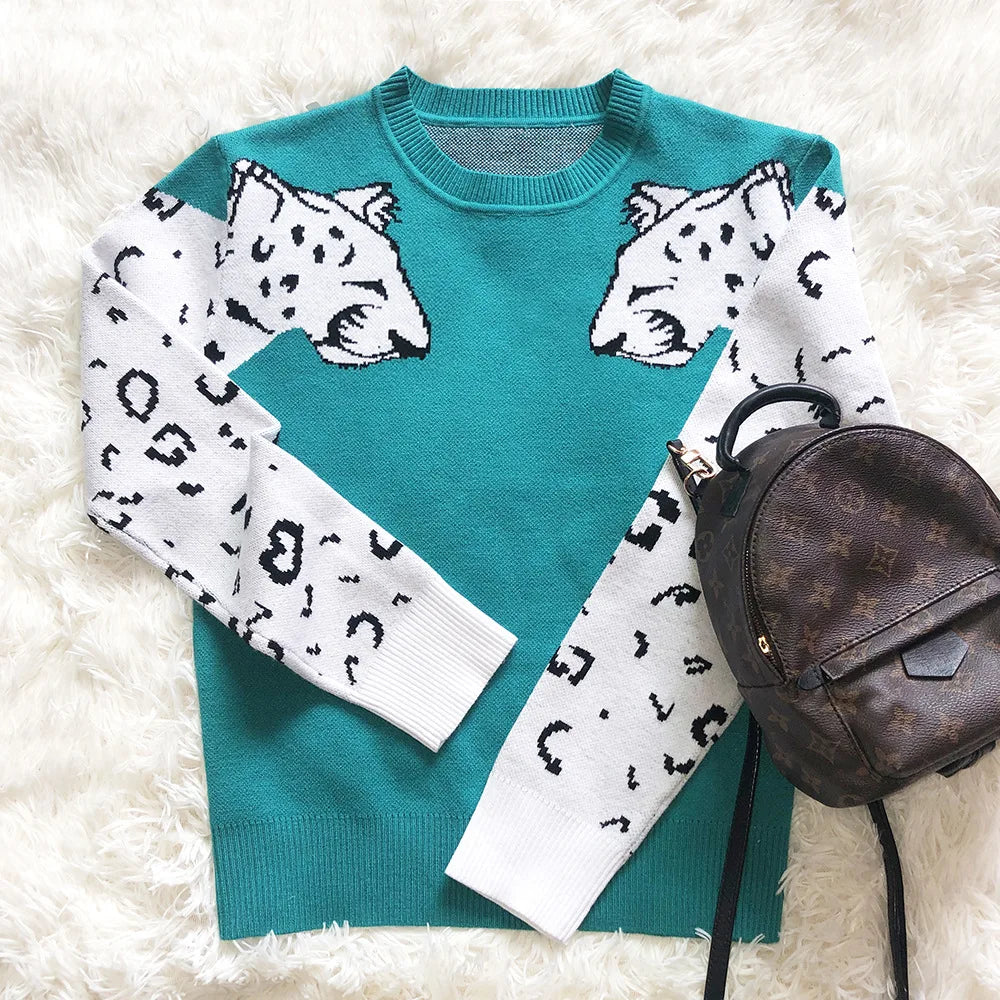 Bianca - Pull avec motif léopard contrasté sur les manches