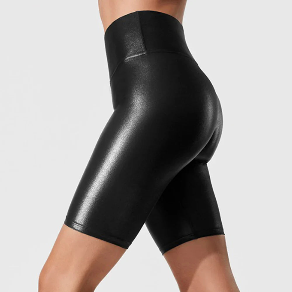 Short décontracté élastique en simili cuir souple taille haute pour femme - Delanie