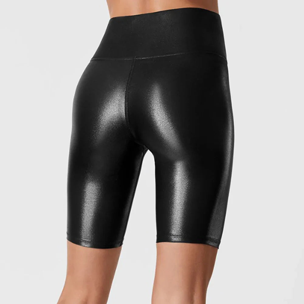 Short décontracté élastique en simili cuir souple taille haute pour femme - Delanie