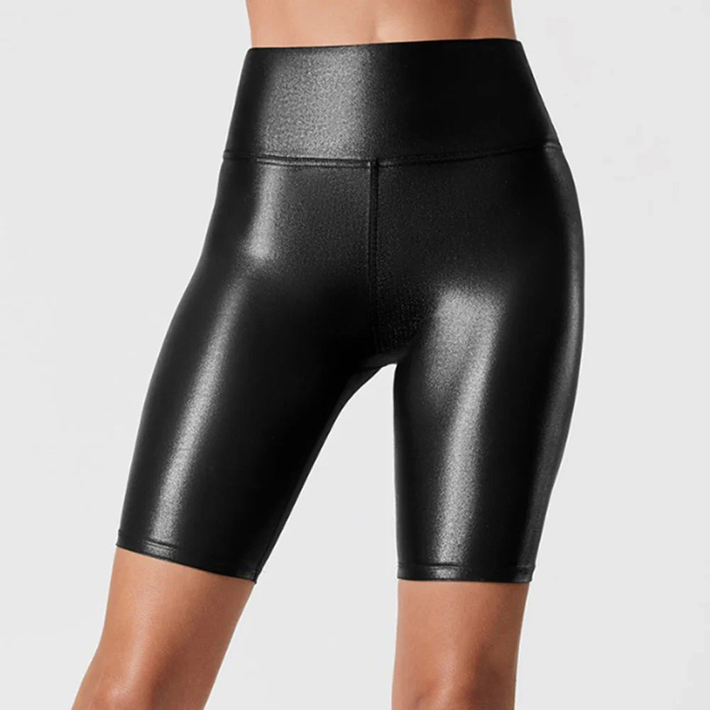 Short décontracté élastique en simili cuir souple taille haute pour femme - Delanie