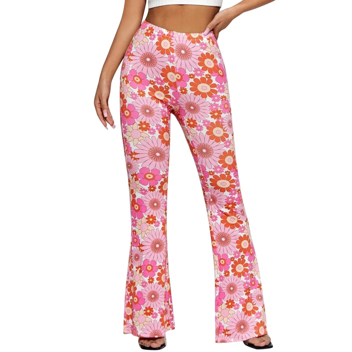 Céleste - Pantalon Évasé Floral À Taille Élastique Pour Femmes