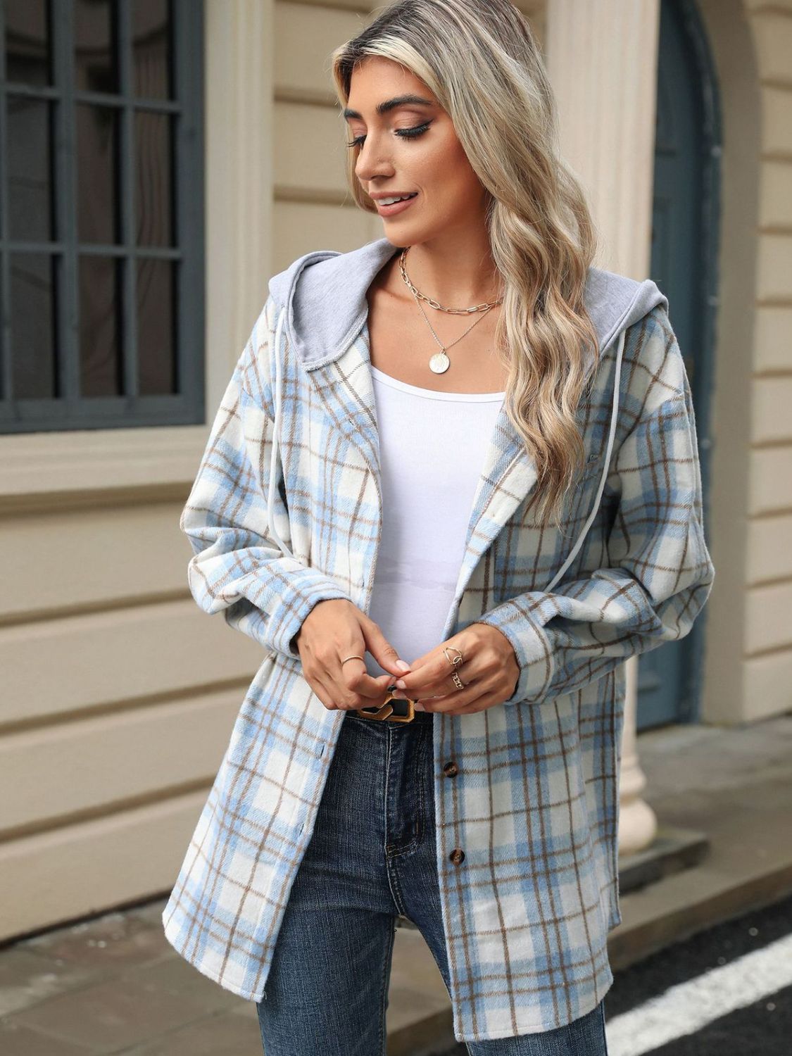 Mara - Veste à capuche avec motif à carreaux et cordon de serrage pour femme