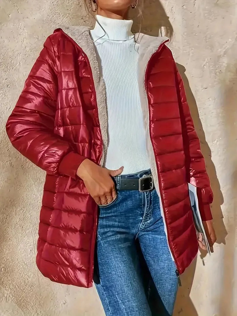 Carole - Veste Matelassée Ample à Capuche Doublée en Fleece