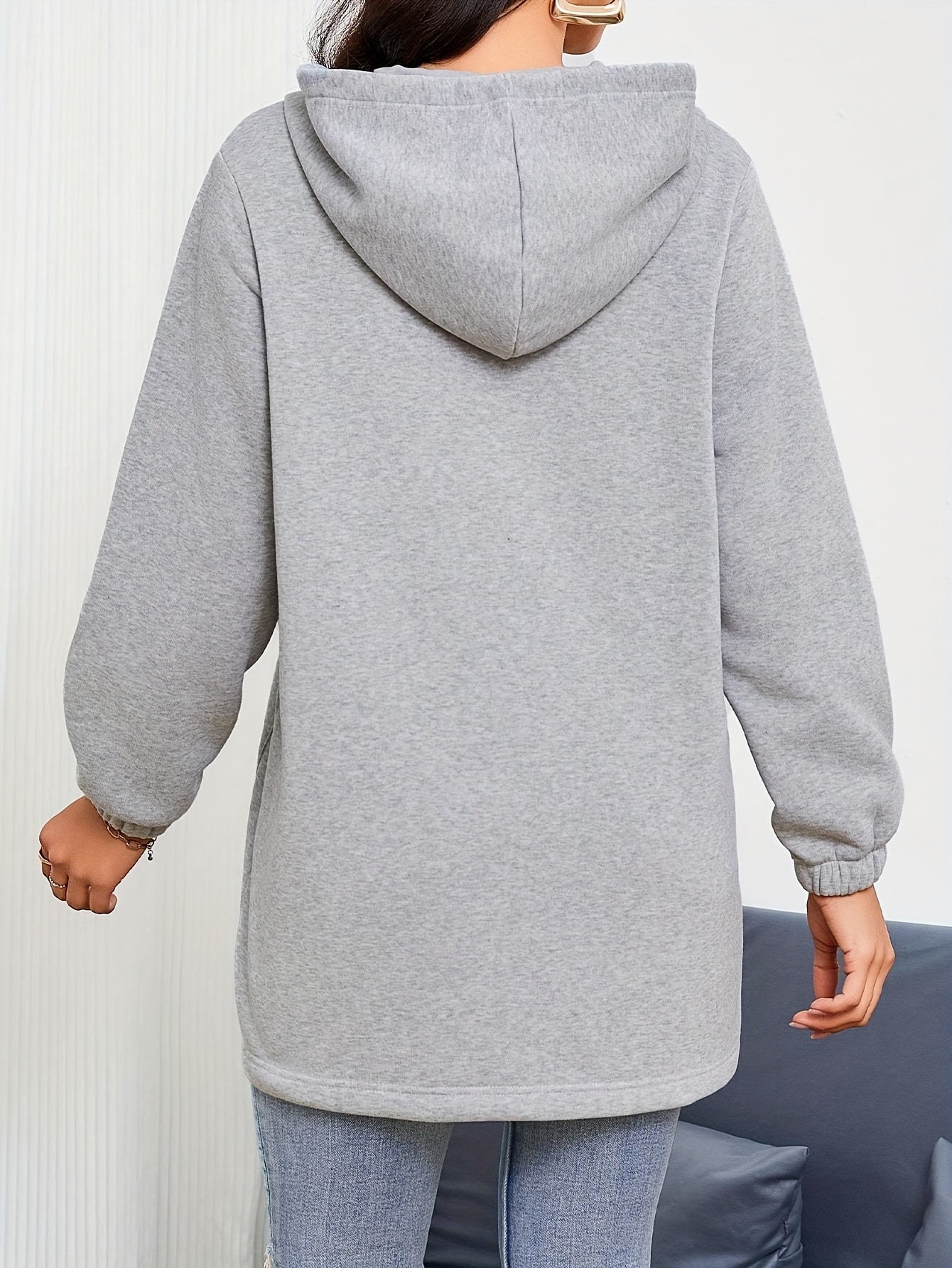 Luna - Gris clair Sweat à Capuche Uni avec Cordon et Poches pour Femmes