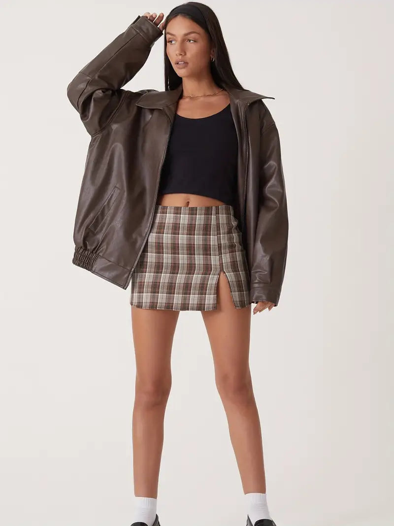 Veste en cuir avec fermeture éclair - Trine