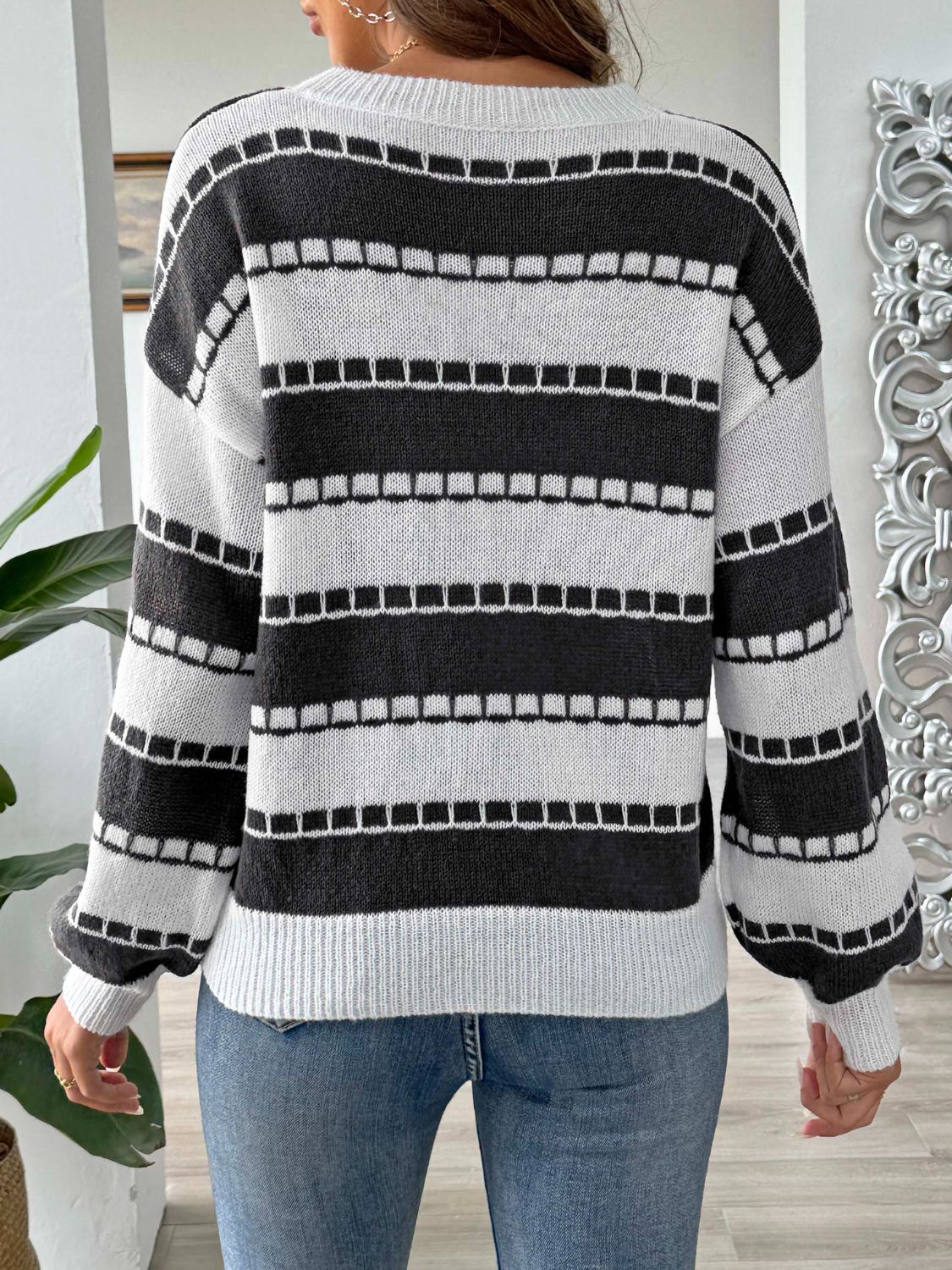 Amelia - Pull rayé à col rond et manches longues pour femme