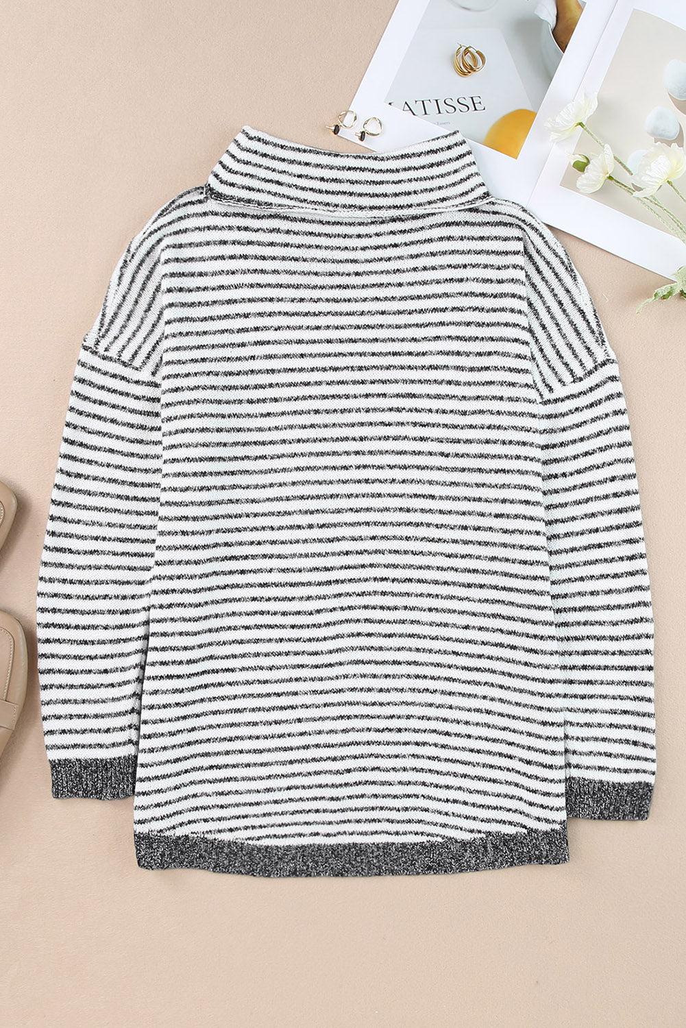 Isla - Pull col roulé rayé gris pour femme