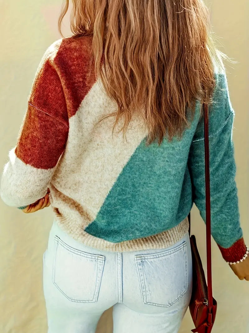 Nina - Vert Pull avec Design Color Block pour Femmes