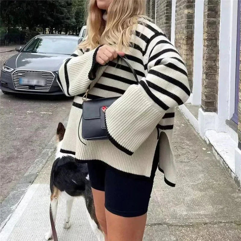 Brenda - Pull à col roulé rayé