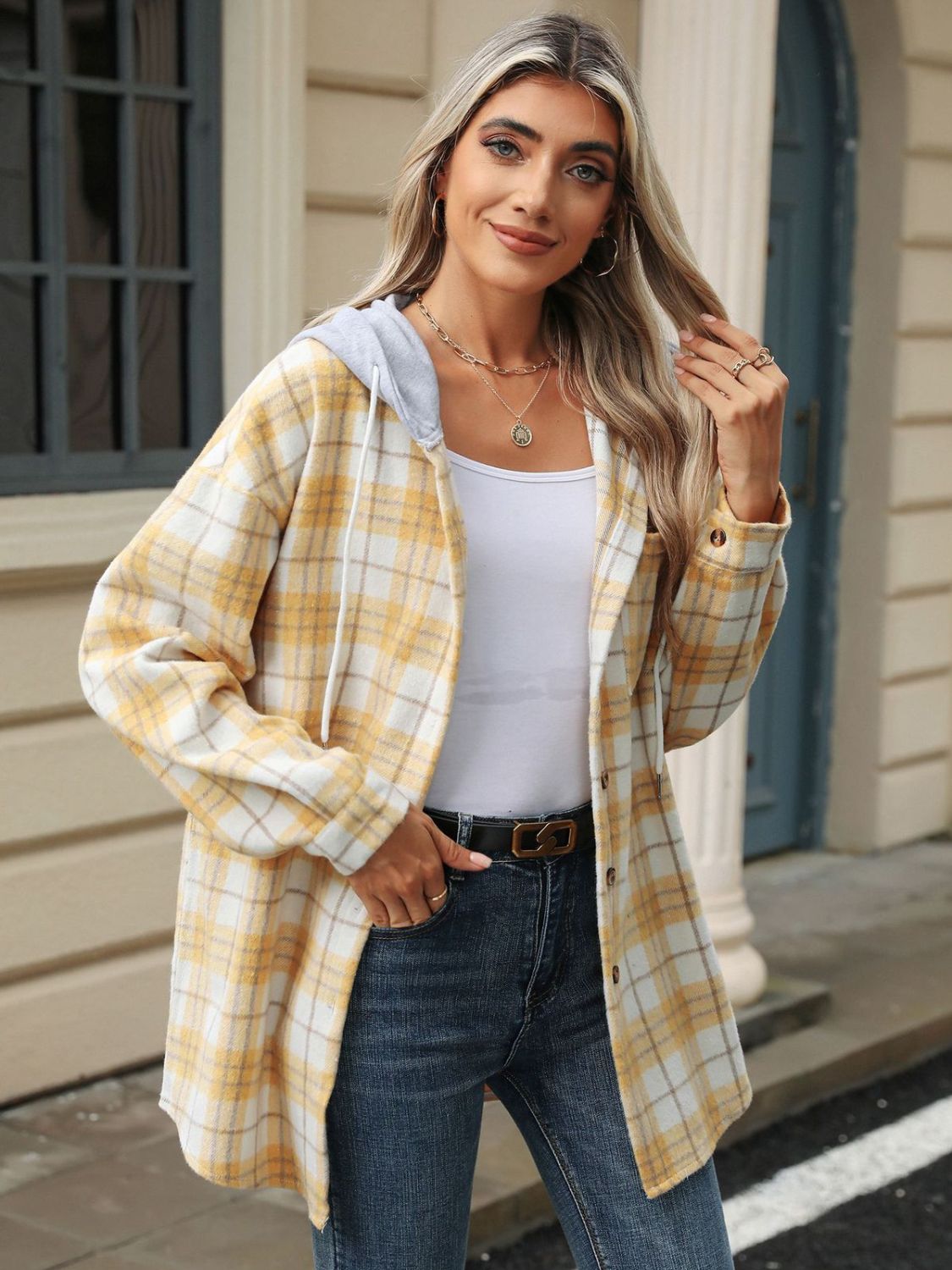 Mara - Veste à capuche avec motif à carreaux et cordon de serrage pour femme