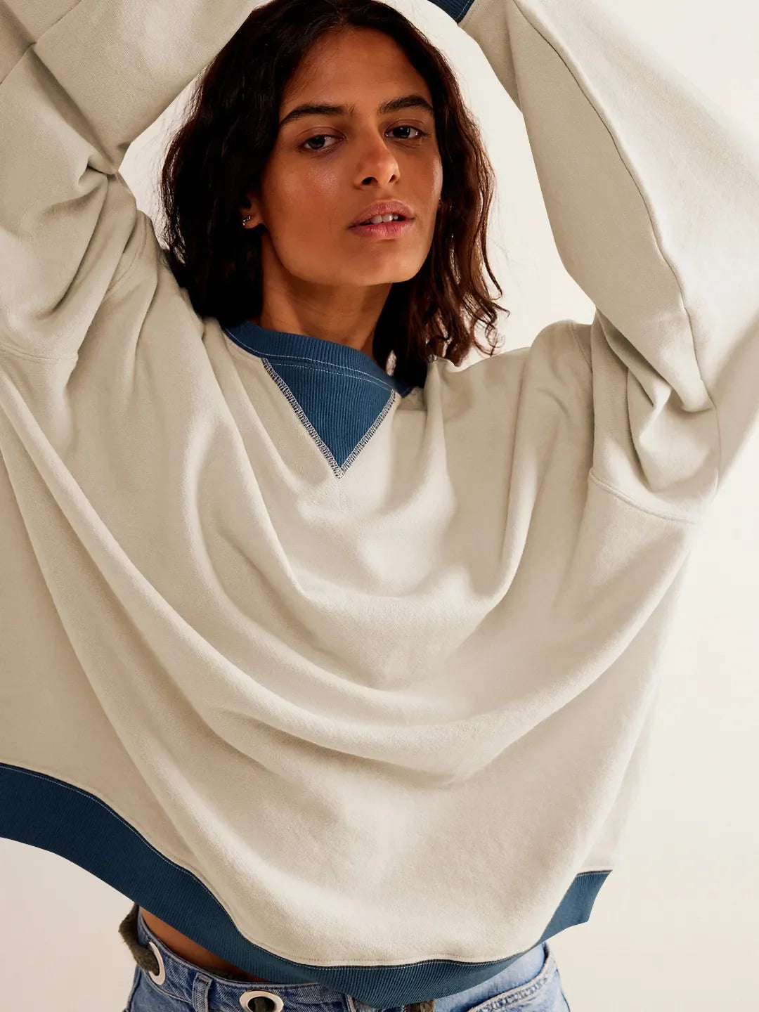 Linda - Pull Sweat Coloré à Manches Lanternes Décontracté