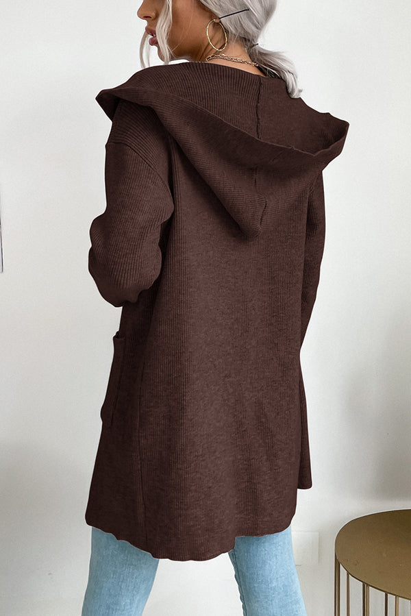 Mira - Cardigan Décontracté Uni à Capuche et Manches Longues avec Poches pour Femme