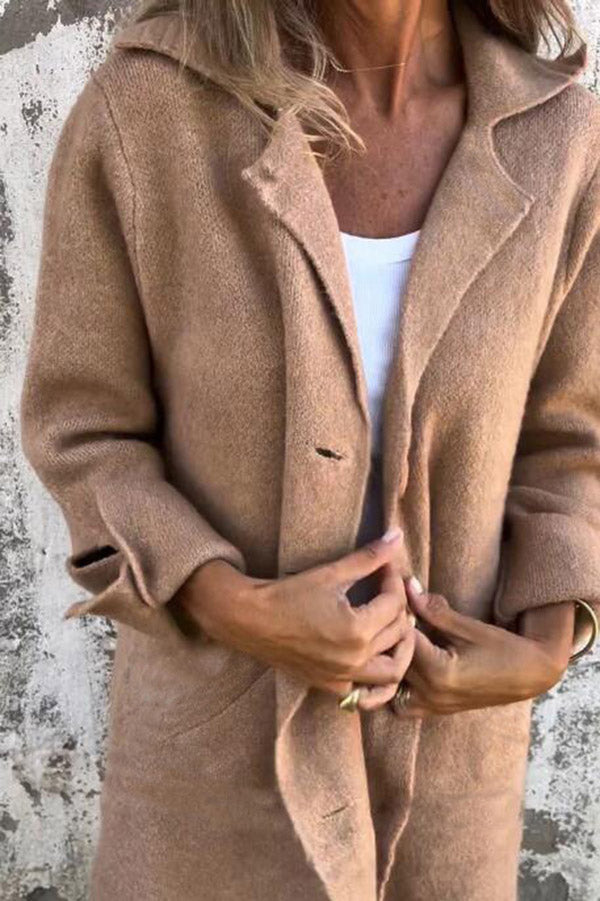 Amara - Manteau mi-long boutonné avec poches et col à revers pour femme