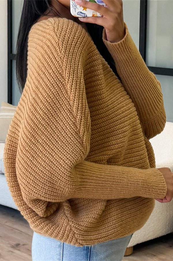 Sophia - Pull en maille avec manches chauve-souris et col rond pour femme