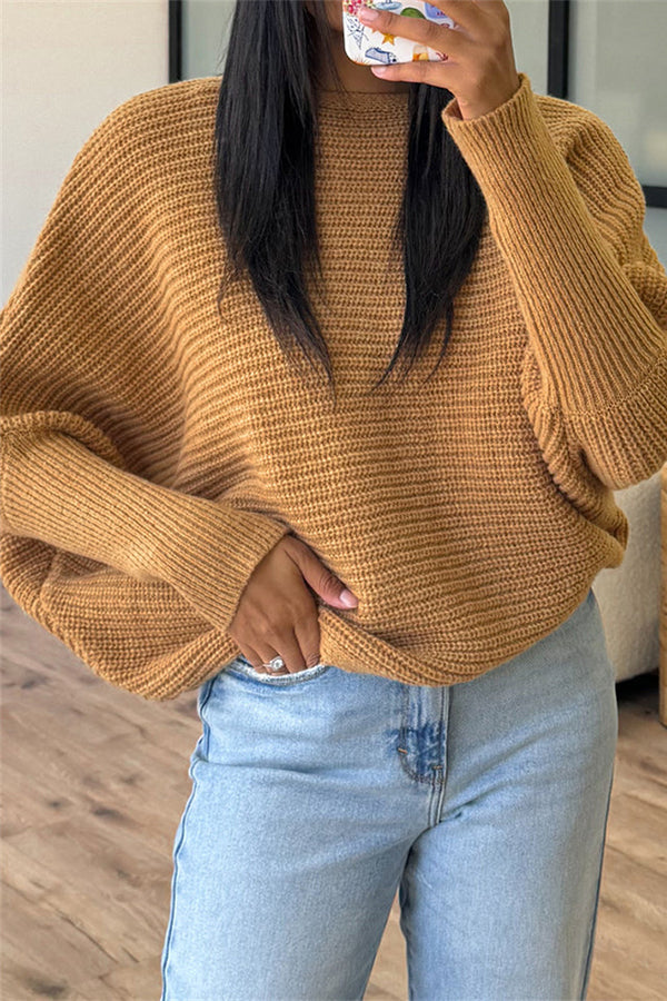 Sophia - Pull en maille avec manches chauve-souris et col rond pour femme