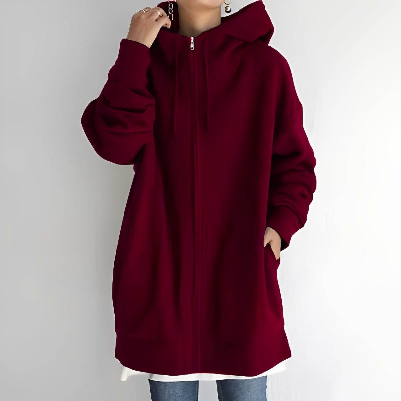 Veste longue avec capuche et cordon de serrage pour femmes