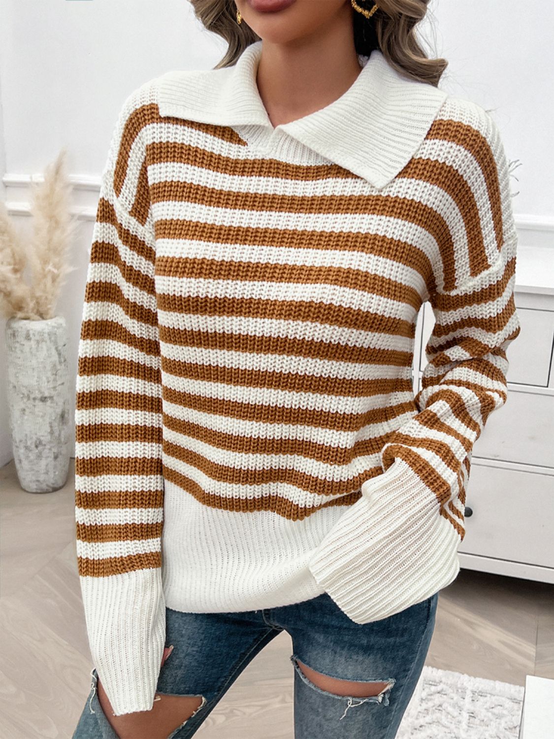 Avery - Pull rayé à col et manches longues pour femme
