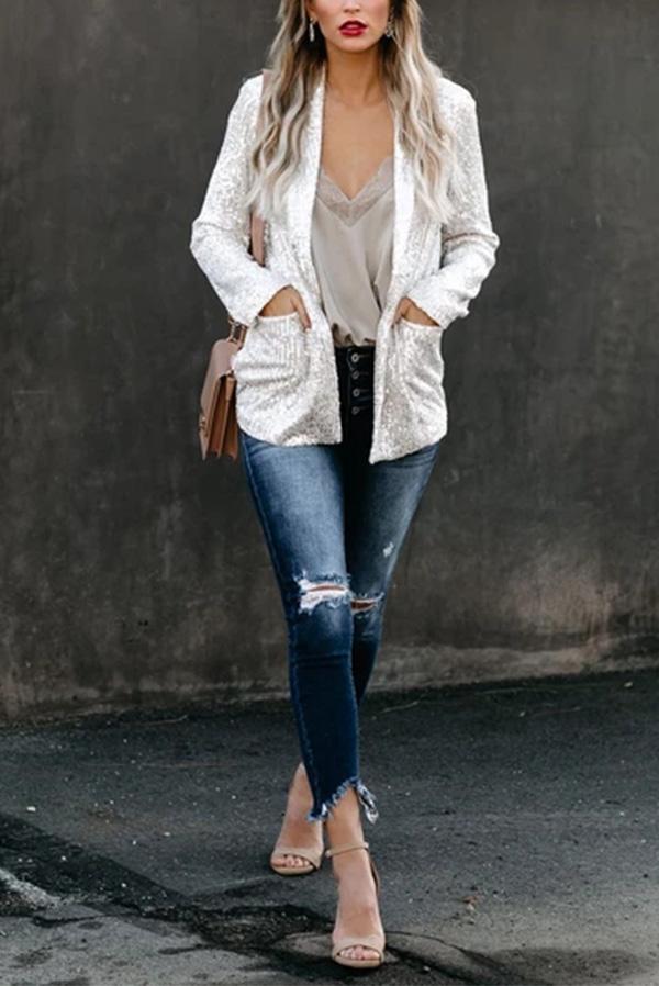 Lucie - Blazer moderne à manches longues avec paillettes pour femmes