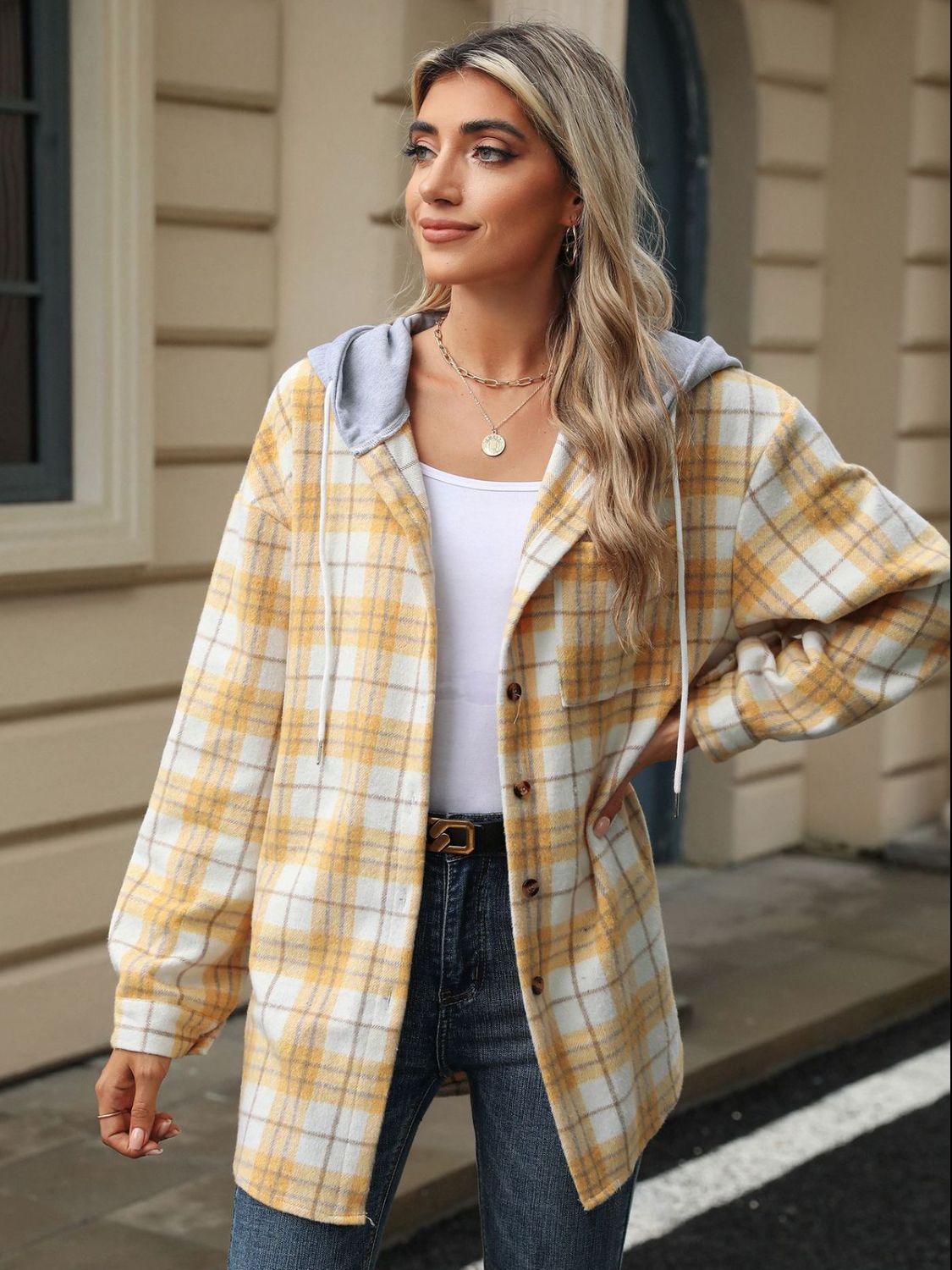 Mara - Veste à capuche avec motif à carreaux et cordon de serrage pour femme