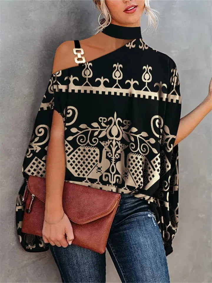 Estafania - T-shirt d'été à manches chauve-souris avec imprimé