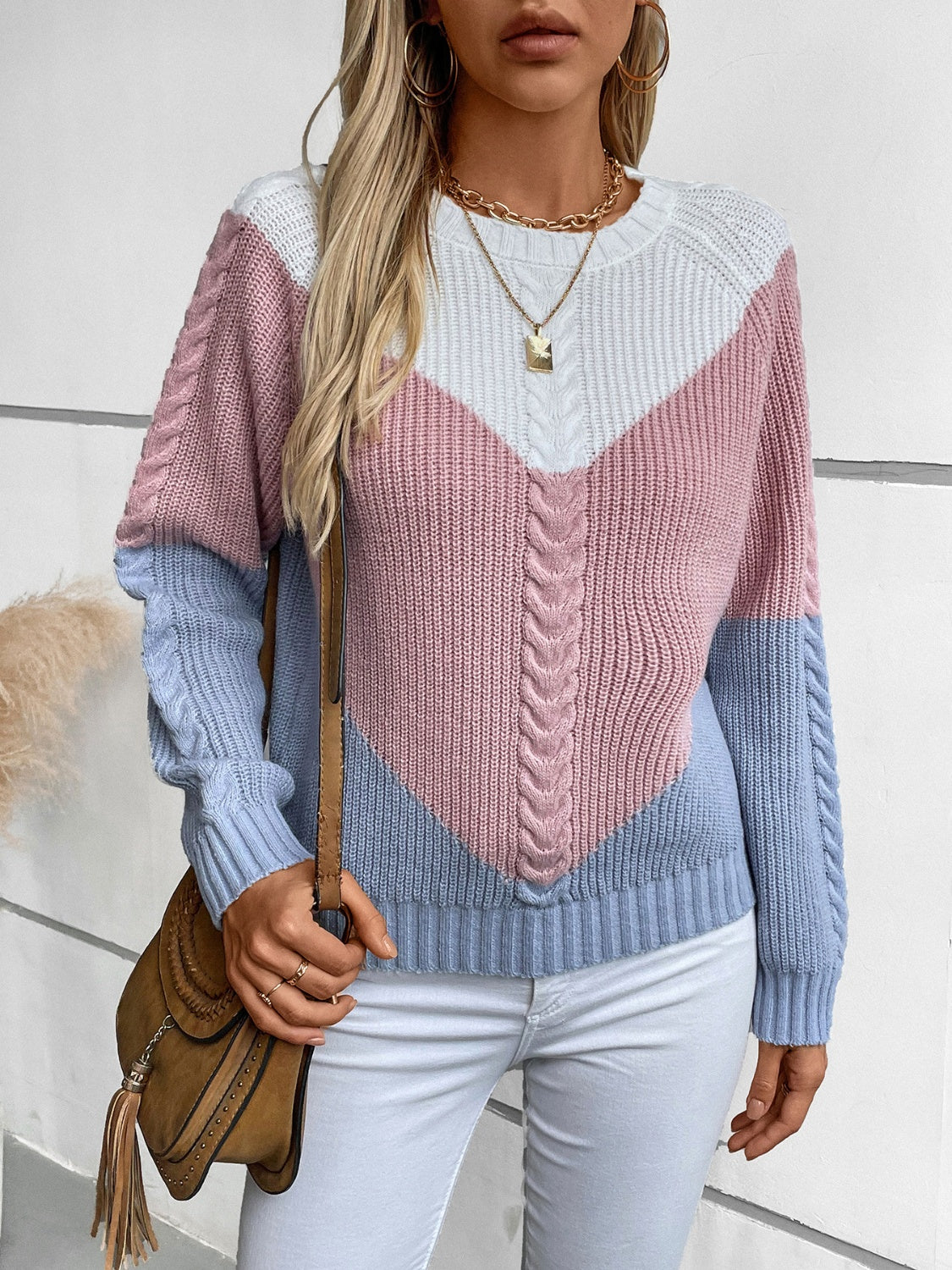 Mila - Pull à manches longues et col rond à blocs de couleurs pour femme