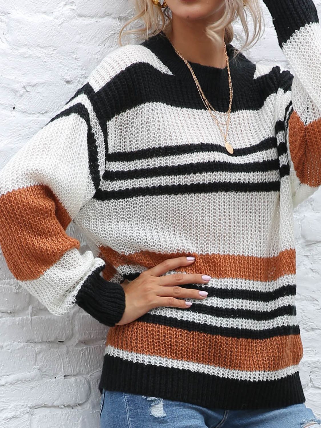 Sophia - Pull rayé à col rond et manches longues pour femme