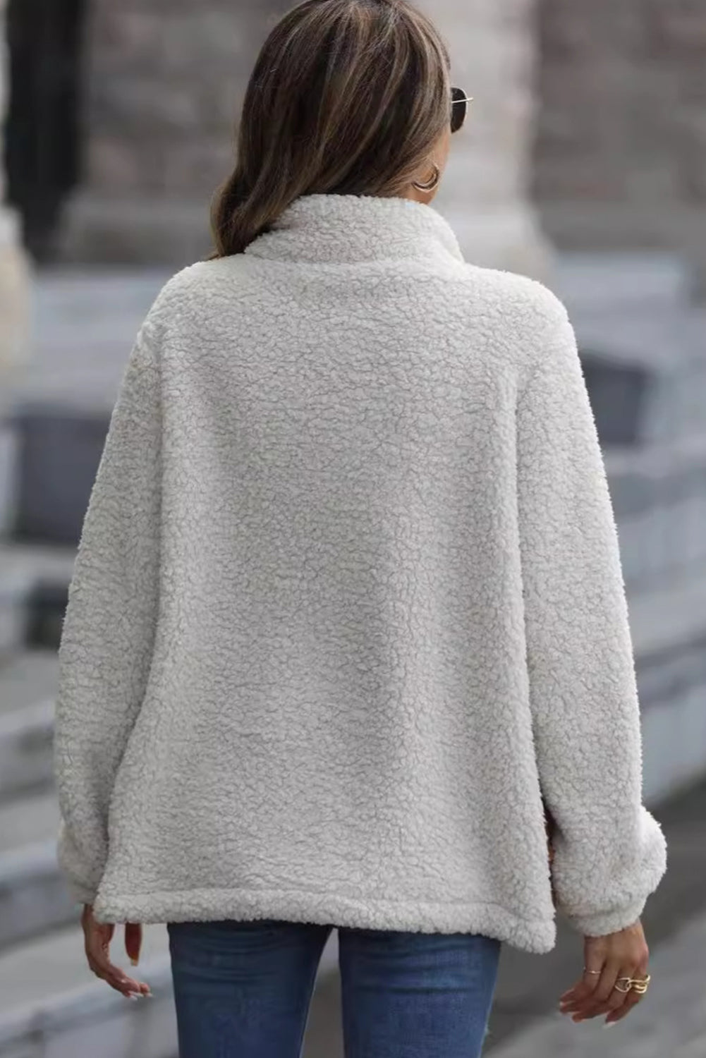Élise - Veste Zippée à Col Montant en Sherpa à Patches Léopard