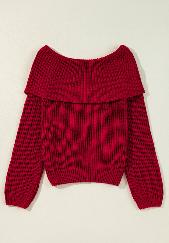 Isla - Rouge foncé Pull à épaules dénudées et manches longues pour femme