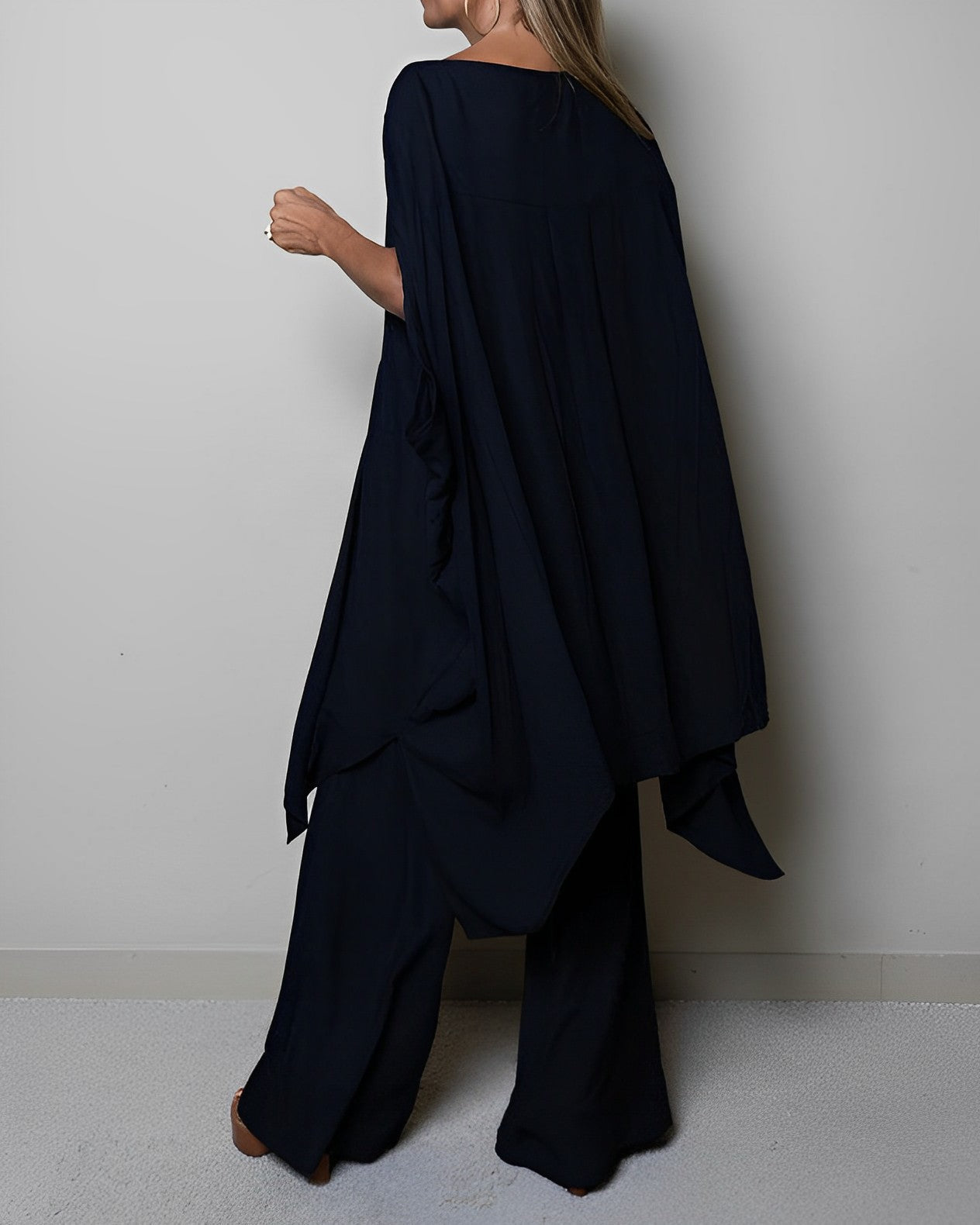 Combinaison Deux Pièces Ample de Couleur Unie Pour Femmes