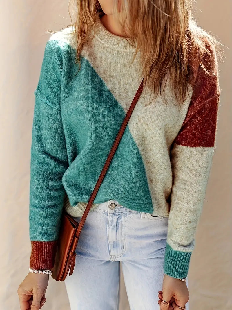 Nina - Vert Pull avec Design Color Block pour Femmes