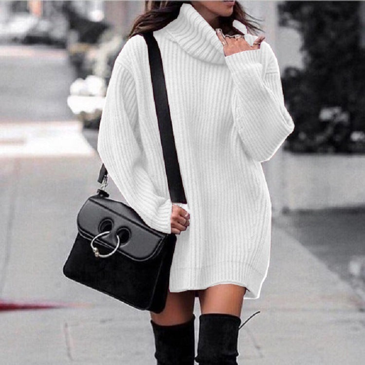 Julie - Robe pull à col roulé à manches longues pour femme