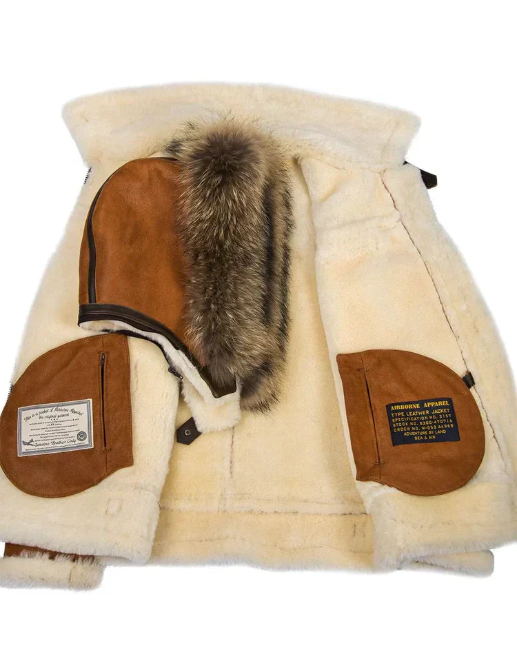 Meti - veste en peau de mouton avec capuche en fourrure