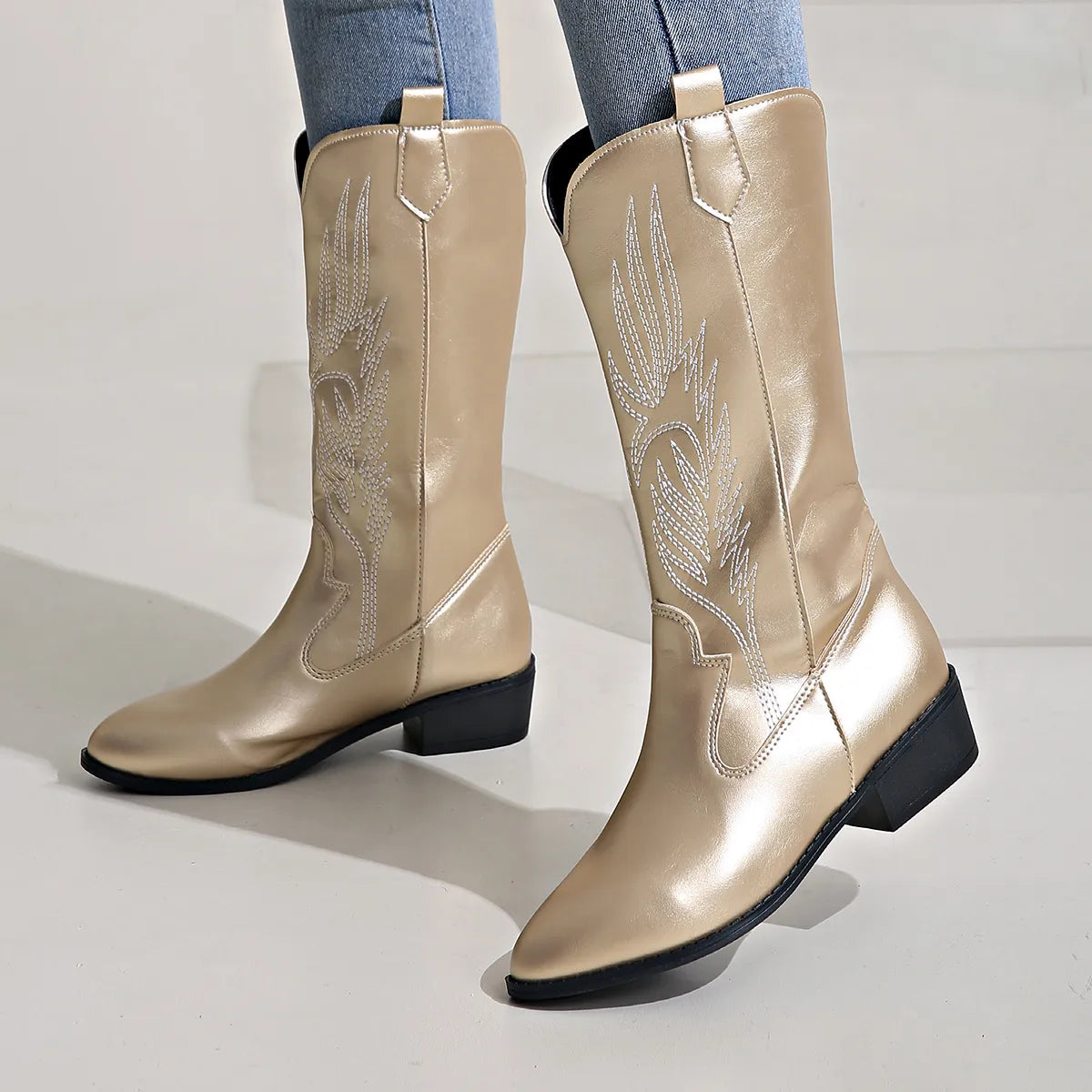 Pauline - Bottes De Cow-Boy En Cuir Avec Doublure Souple