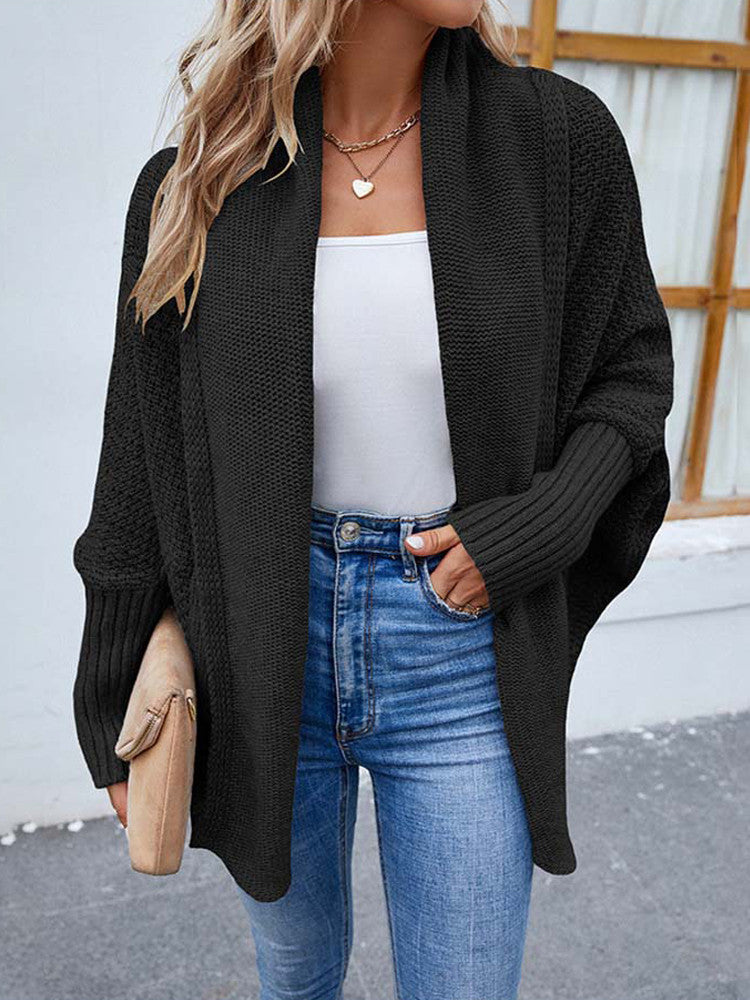 Selena - Gilet Noir Oversize Stylé avec Manches Chauve-Souris pour Femmes