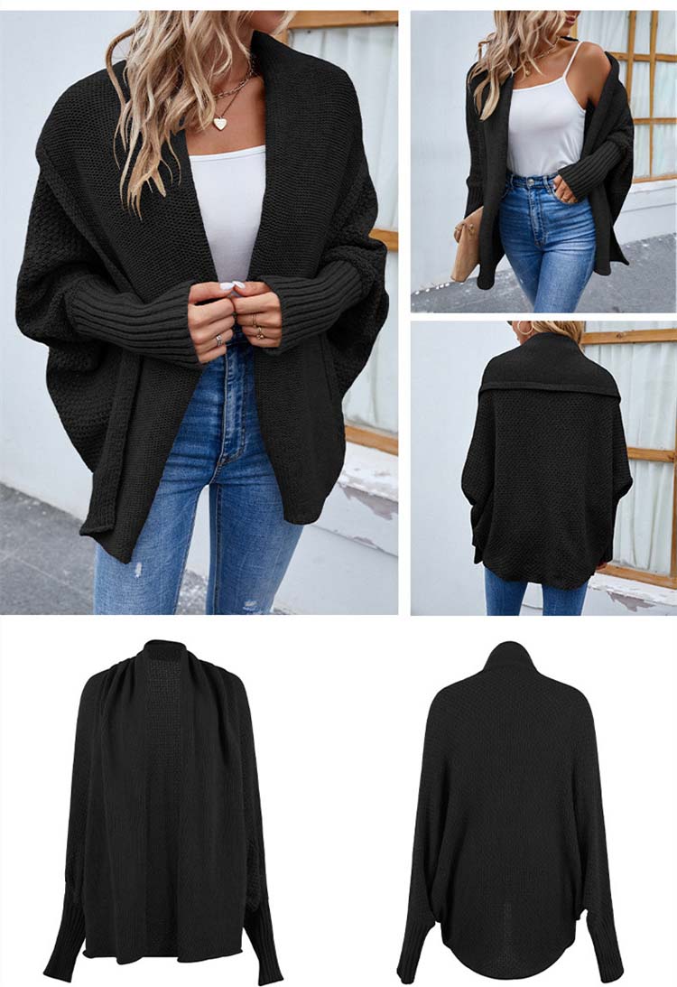 Selena - Gilet Noir Oversize Stylé avec Manches Chauve-Souris pour Femmes