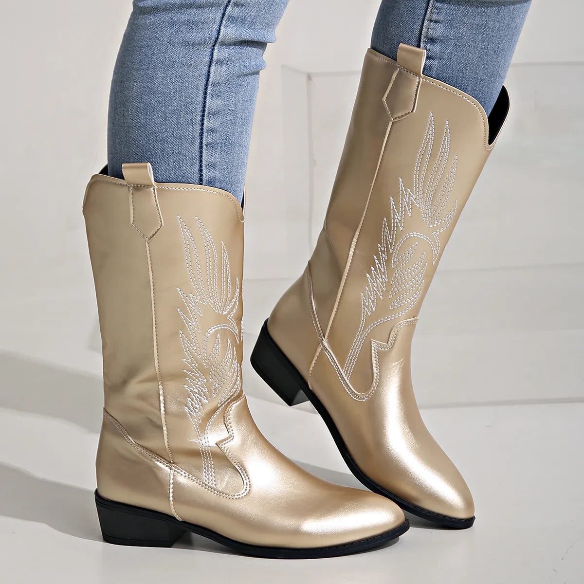 Pauline - Bottes De Cow-Boy En Cuir Avec Doublure Souple
