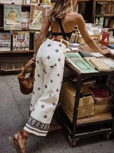 Pantalon droit brodé vintage - Ywedelle