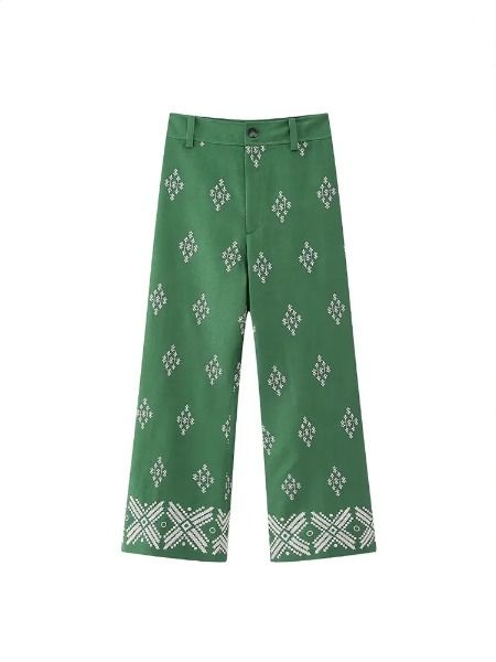 Pantalon droit brodé vintage - Ywedelle