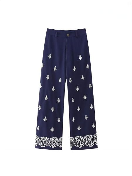 Pantalon droit brodé vintage - Ywedelle
