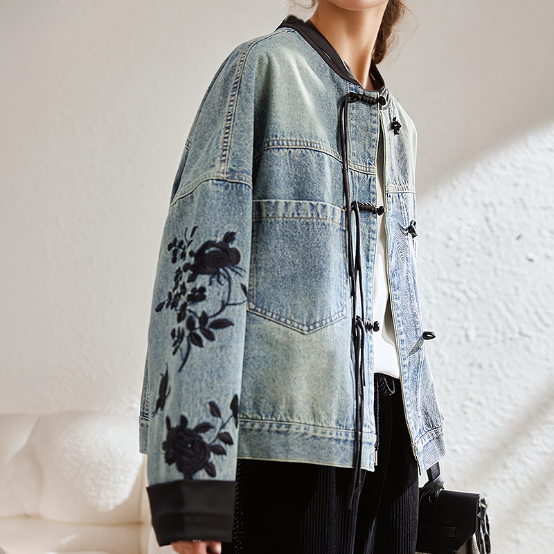Ophélie - Veste en jean à fleurs vintage