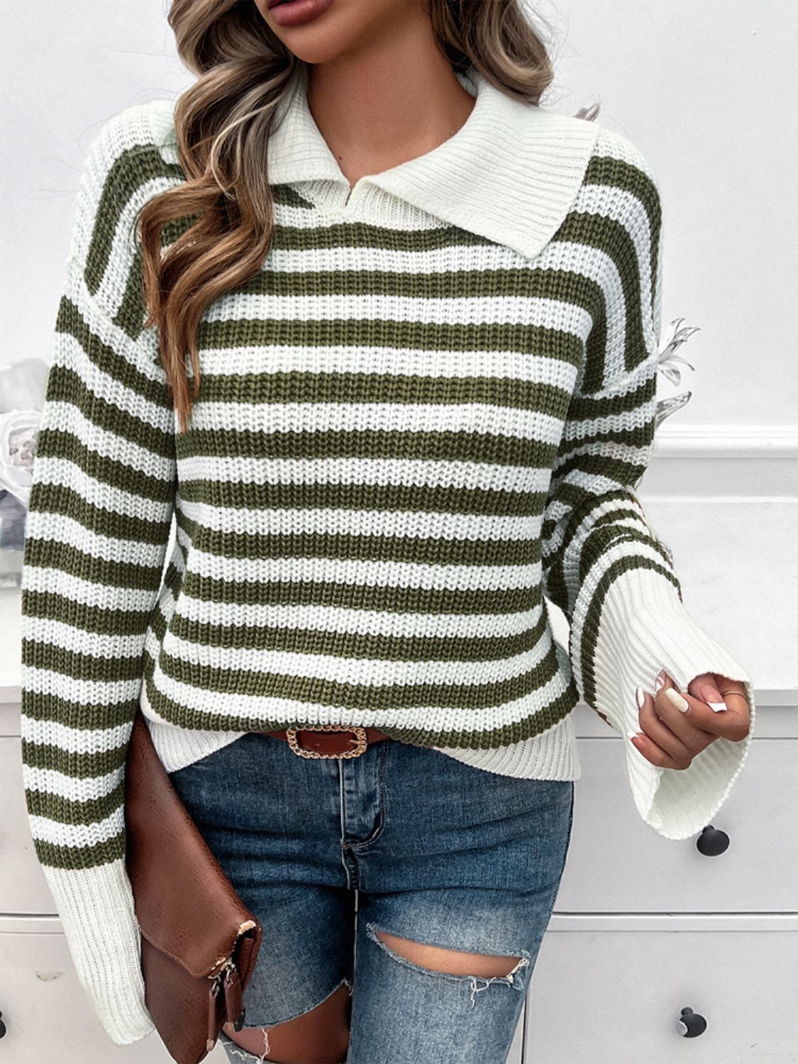 Avery - Pull rayé à col et manches longues pour femme