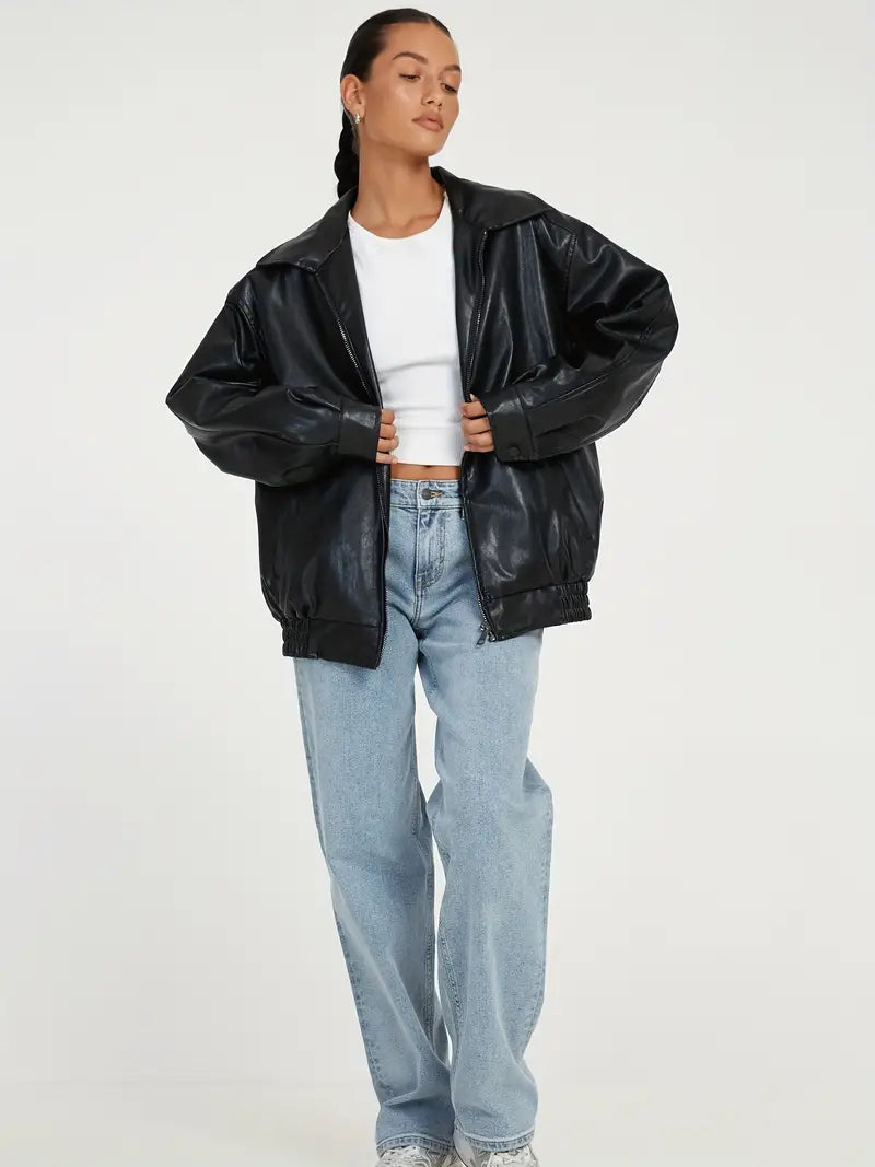 Veste en cuir avec fermeture éclair - Trine