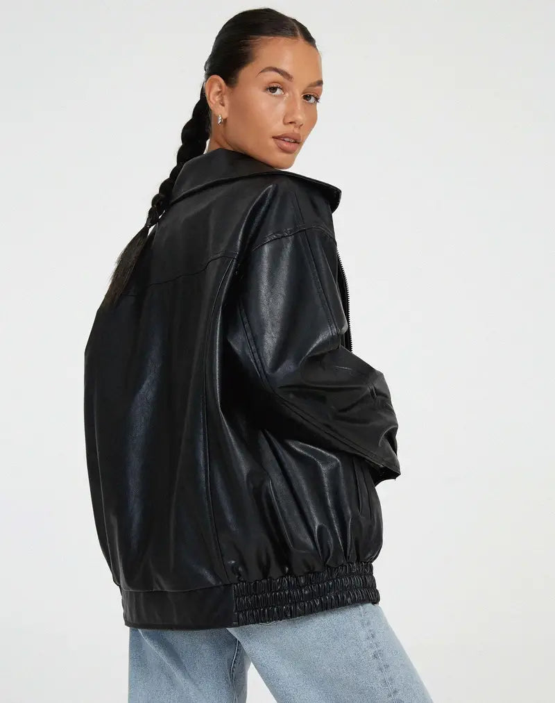 Veste en cuir avec fermeture éclair - Trine