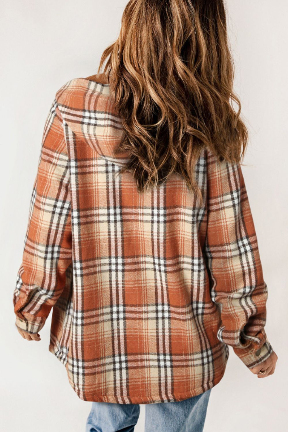 Mira - Veste à carreaux boutonnée avec capuche et manches longues pour femme