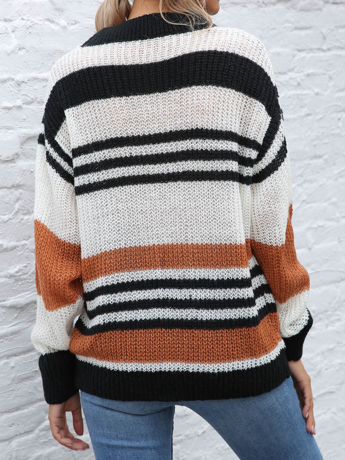 Sophia - Pull rayé à col rond et manches longues pour femme