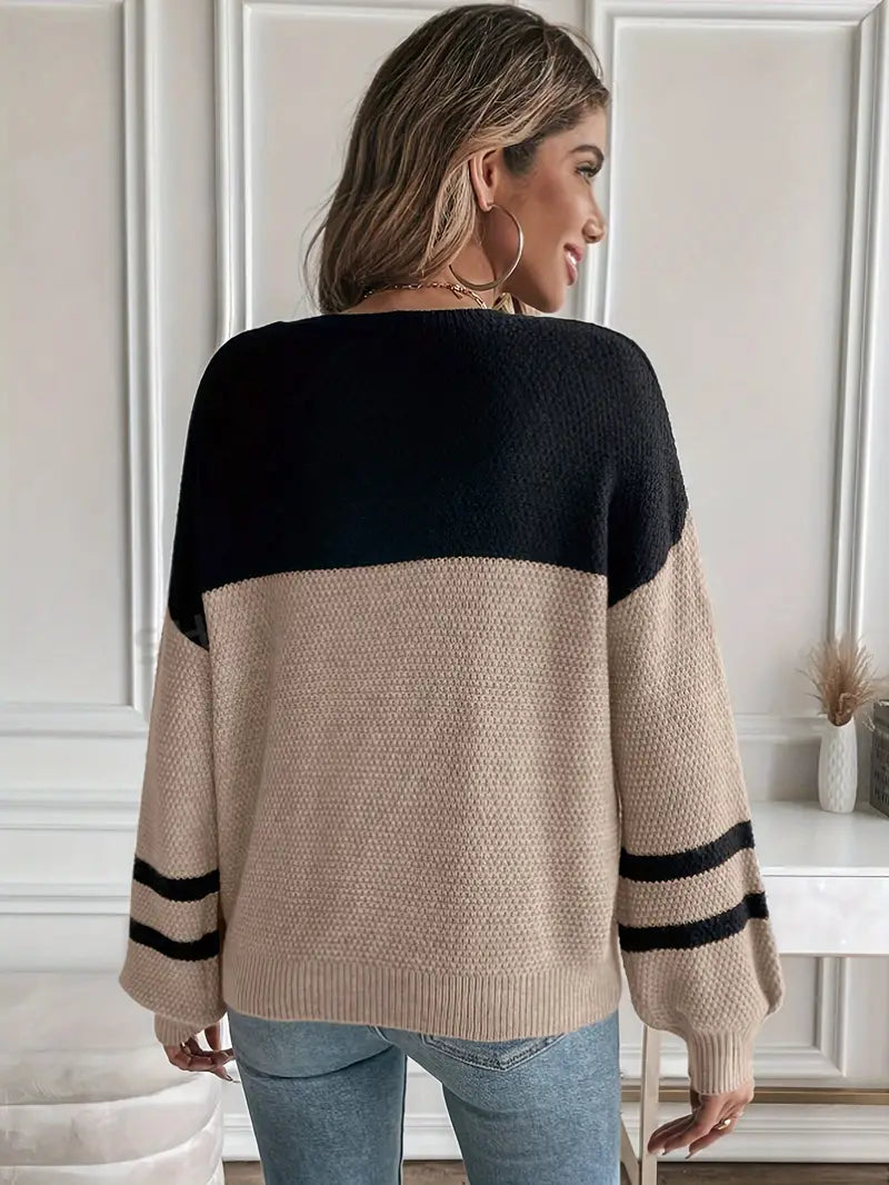 Mira - Marron Pull en maille à blocs de couleur pour femme
