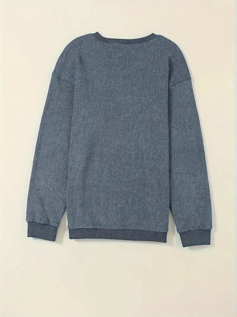 Eva - Bleu-gris Pull en Velours Côtelé Tendance pour Femmes