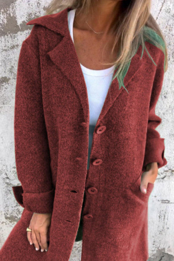 Amara - Manteau mi-long boutonné avec poches et col à revers pour femme